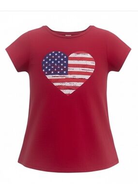 Girls' Red Short Sleeve Tee with American Flag Heart